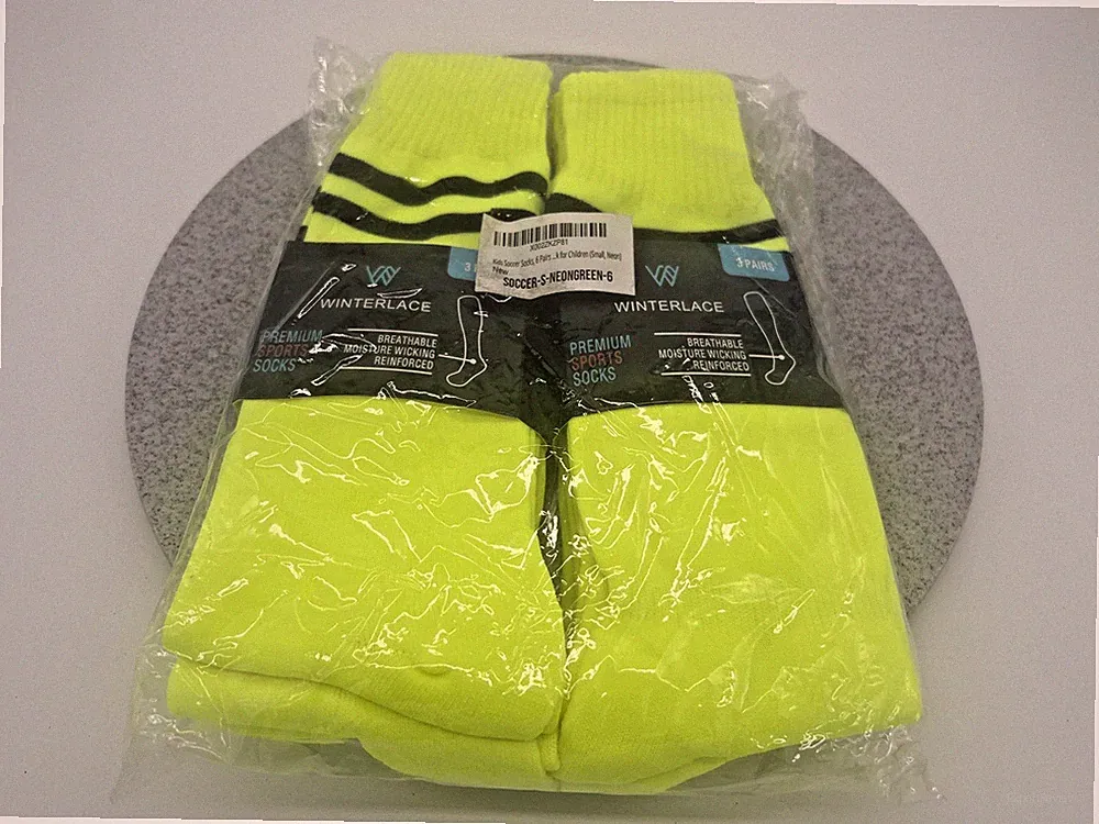 Winterlace Kids Soccer Socks, 6 Pairs for Boys Girls, Youth Small, NEONGREEN