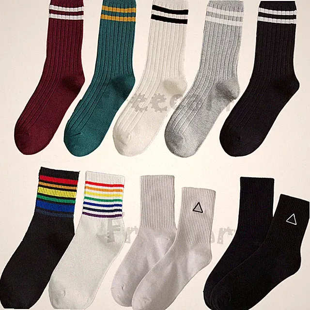 Women Men Cotton Athletic Sports Crew Socks Striped Over Ankle Casual Classic