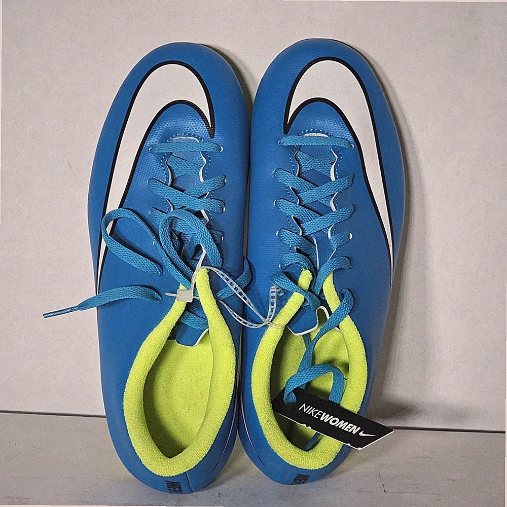 ***Women's NIKE MERCURIAL VORTEX II (BLUE/WHITE/GREEN) FG SOCCER CLEATS (Sz vary