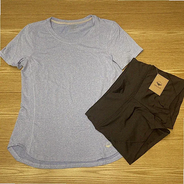 Womens Gym T-Shirt & Shorts Set Workout Running Cycling Yoga Activewear Size S