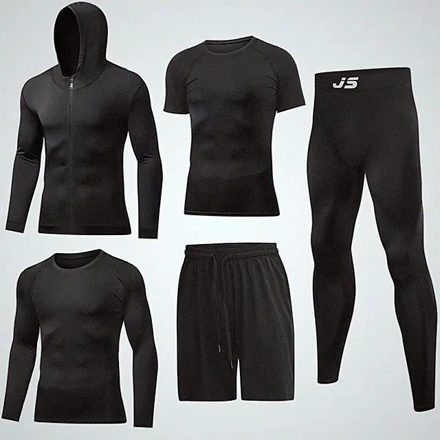 Workout Set for Men 5 Pieces Dry Quick Gym Clothes Sets with Shirt Pants Shor...
