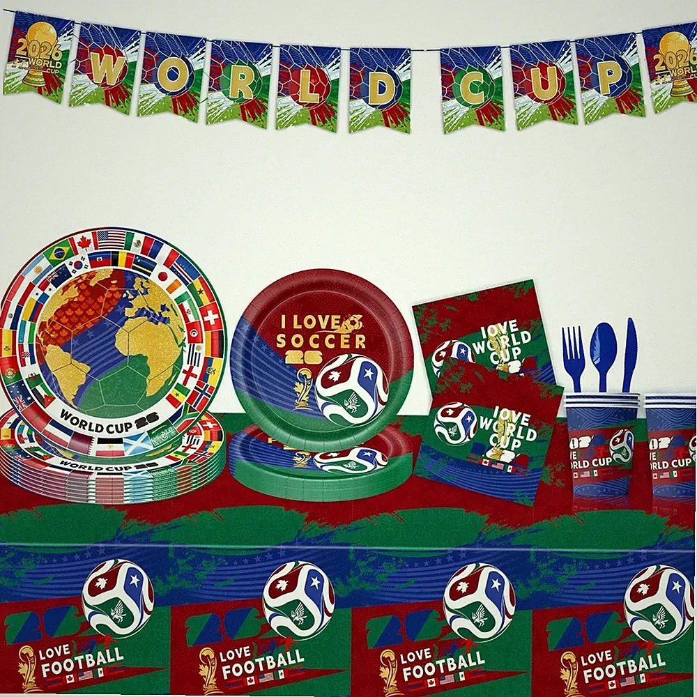 World Cup 2026 Party Decorations, Serve 20 Sports Soccer Red, Green, Blue