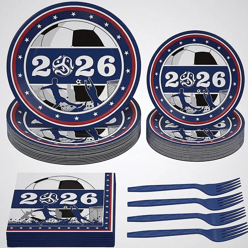 World Cup 2026 Soccer Party Decorations 100Pcs Disposable Paper Plates and N...
