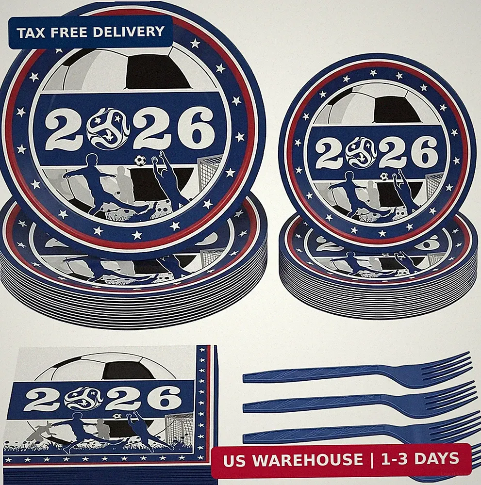 World Cup 2026 Soccer Party Decorations - 100Pcs Disposable Paper Plates and Nap