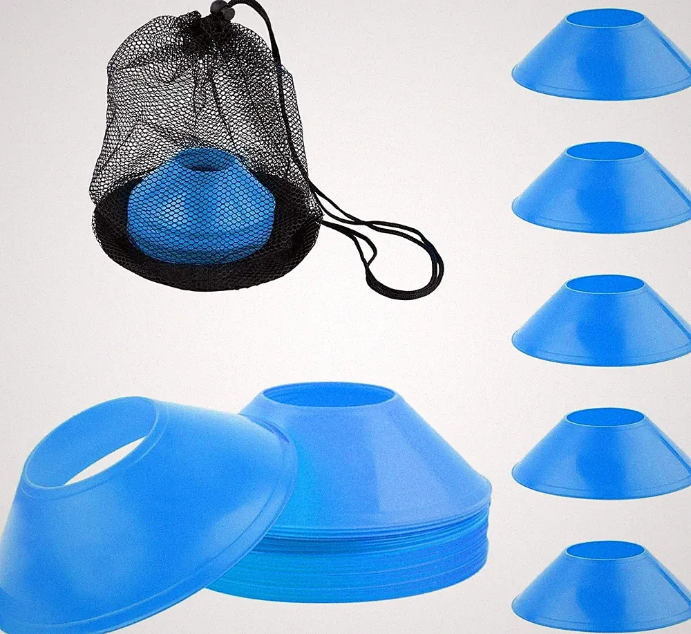XIHIRCD 25pcs Soccer Cones for Sports Training, Mini Football Cones & Mesh Blue