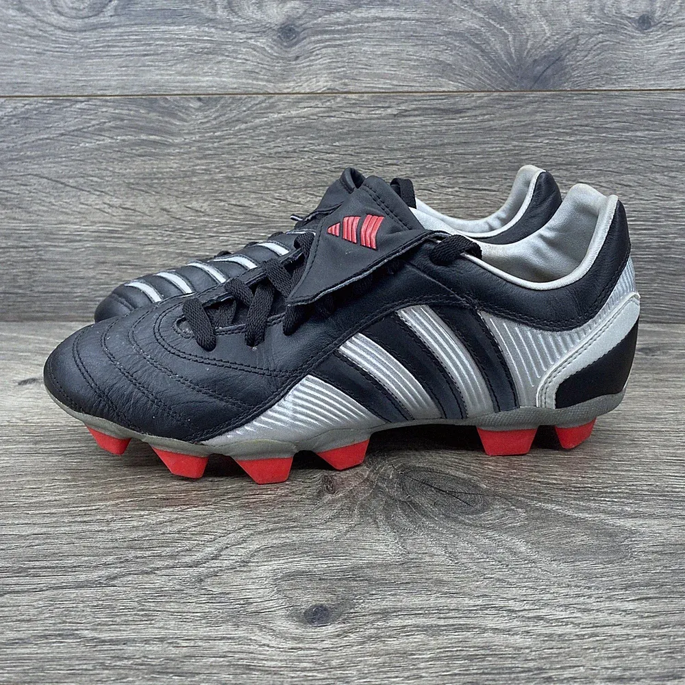 Y2K Adidas Predator Traxion FG Soccer Cleats Black Silver Red Women's Size 8