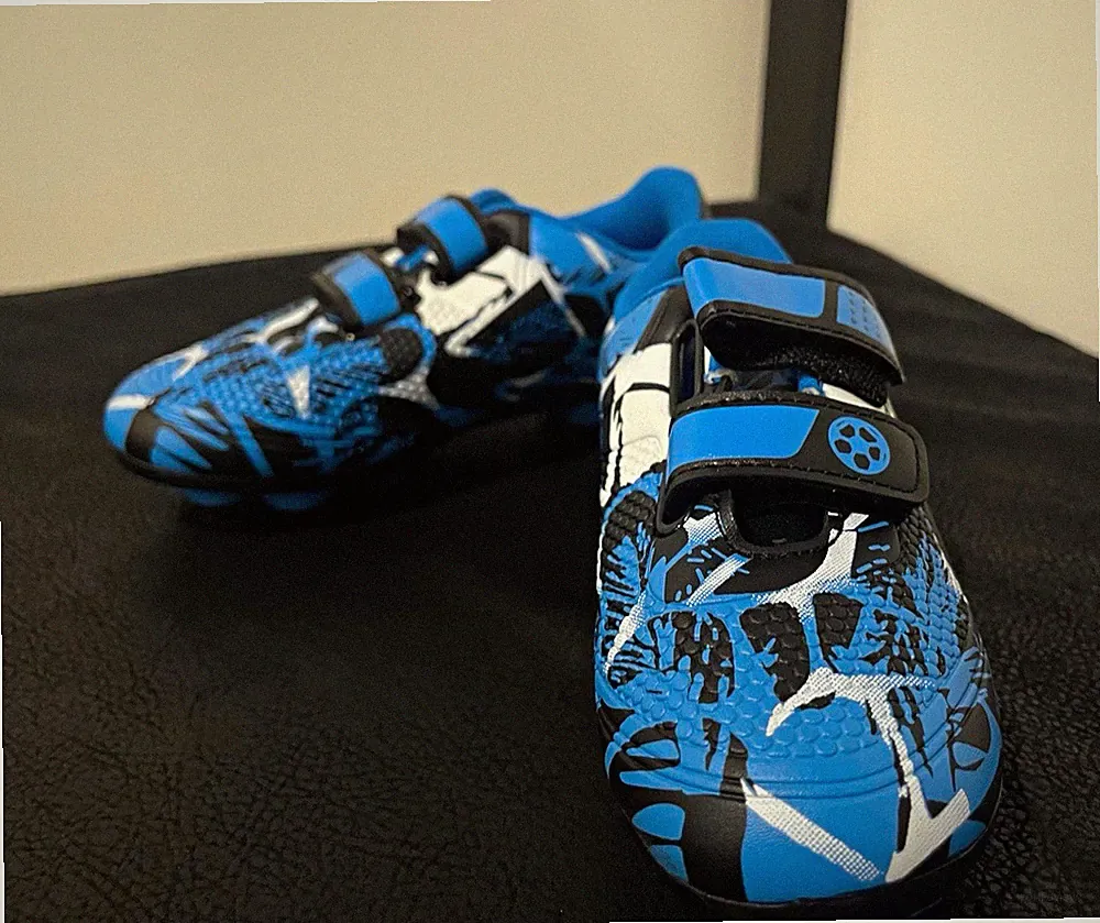 Youth Blue/Black Soccer Cleats w/ Hook-and-Loop Strap, Studded Sole