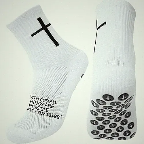 Youth Grip Soccer Socks with Cross - Anti-Slip Grips Kids Socks Matthew 19:26