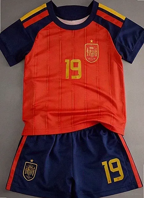 Youth Kid and Adult Lamine Yamal #19 Spain Home Soccer Jersey & Short TWO STARS!