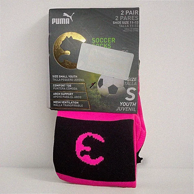 Youth Puma Soccer Socks Size Small 2 Pack Shoe Size 11-13 Black Pink