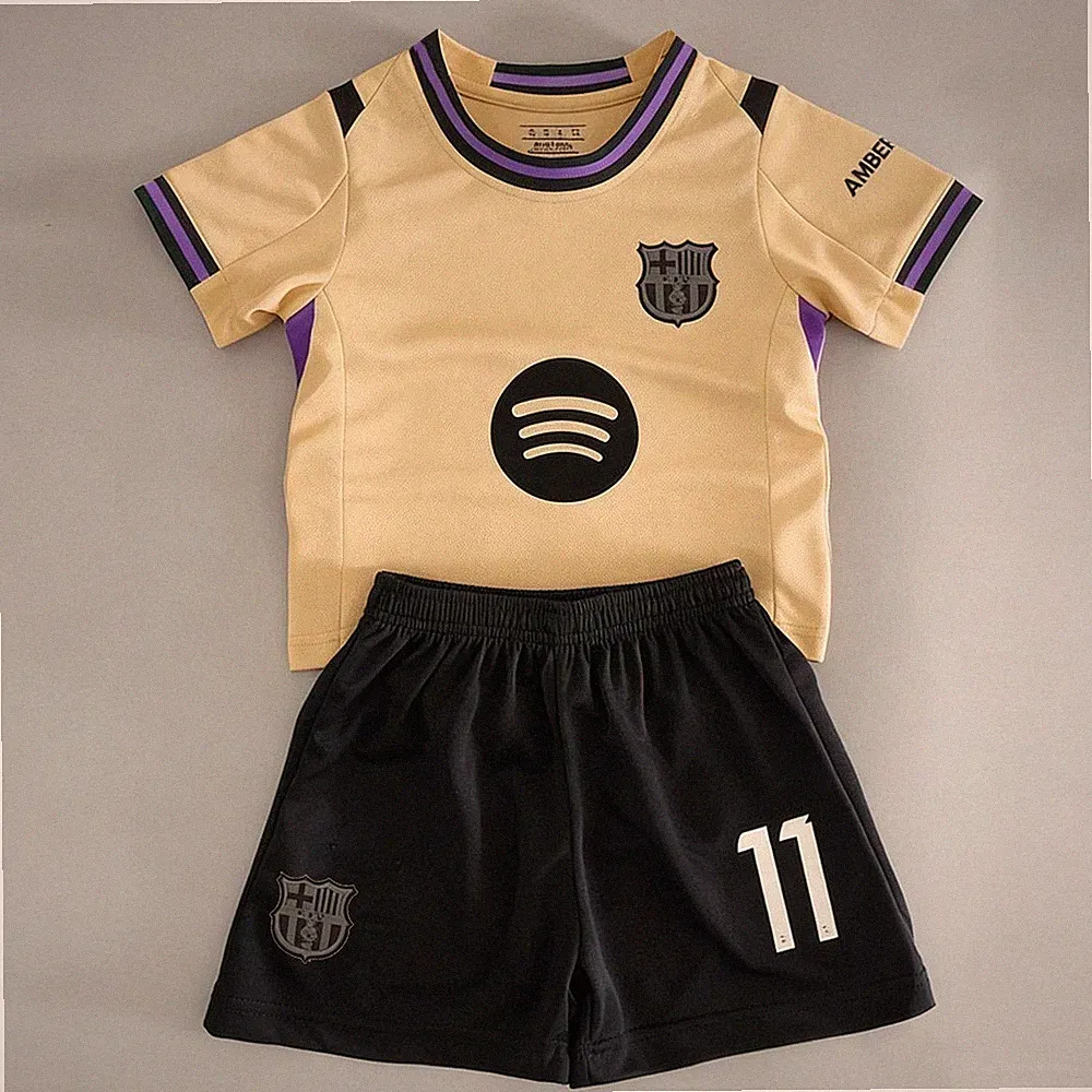 Youth Raphinha #11 Barcelona Gold Away Soccer Jersey & Short Set SIZE 14-30