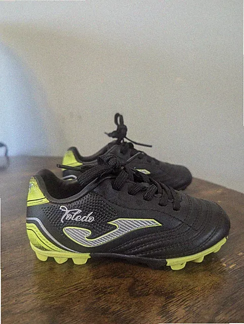 Youth Size US 8C (6 in) - Joma Toledo TOJW201 - Cleats - Black w/Neon