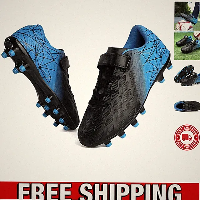Youth Soccer Cleats - Black/Blue Firm Ground Shoes, Size 13 for Boys & Girls