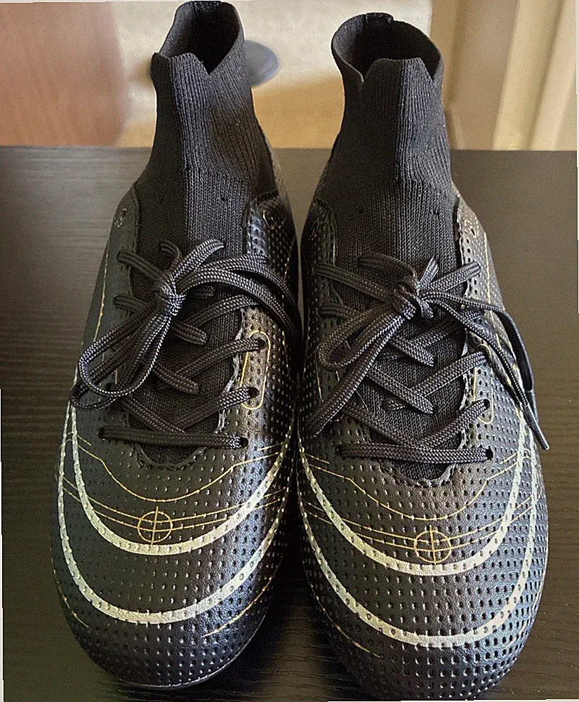 Youth Soccer Cleats Black Gold FG Firm Ground Mid Top Size US 3.5