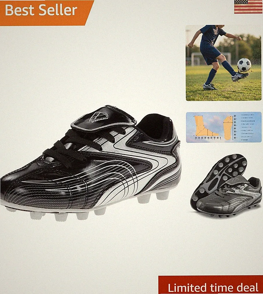 Youth Soccer Cleats - Firm Ground Athletic Shoes for Boys & Girls - Size 8.5