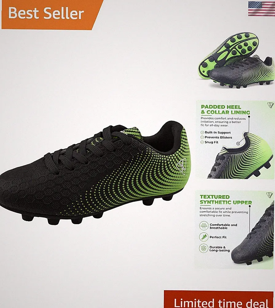 Youth Soccer Cleats - Stealth Firm Ground Shoes with Cushioned Heel & Traction