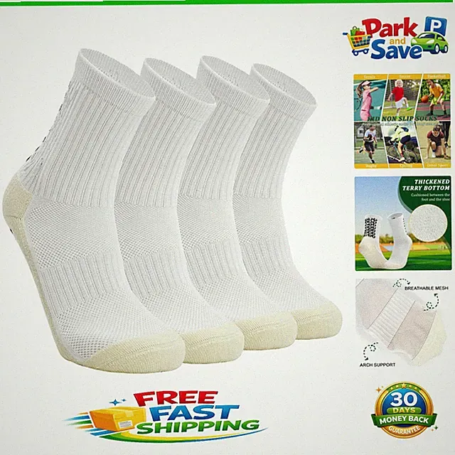 Youth Soccer Grip Socks: 4-Pack Non-Slip Athletic Socks for Boys & Girls 4-16