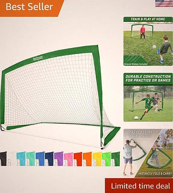 Youth Soccer Practice Net - Pop-Up Backyard Goal in Dark Green - 6ft x 4ft Size