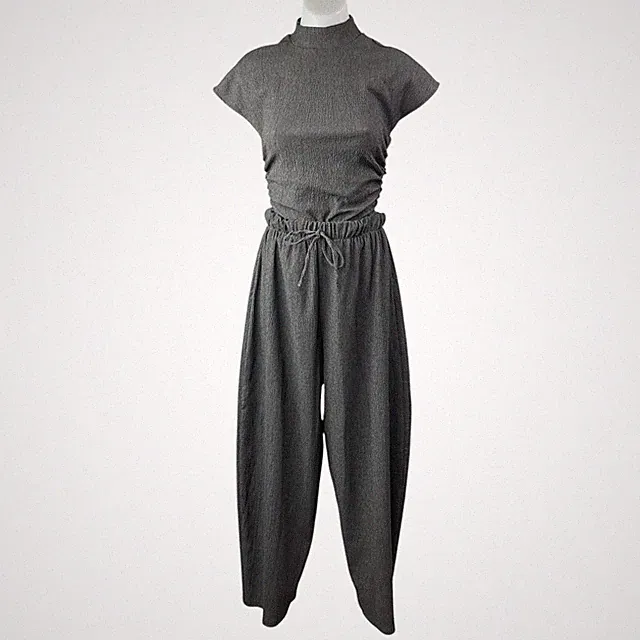 Zara Women's Gray Mock Neck Short Sleeve Top & Wide Tapered Pants Matching Set S