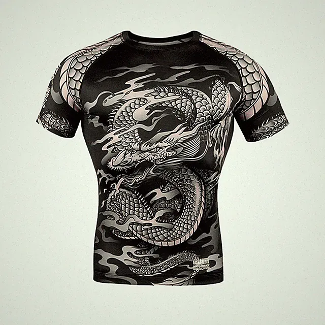 ZONBAILON Men's Sanda Training Suit Tight Short Sleeve Muay Thai Fight Top